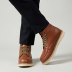 Men's Moc Toe Lace-Up Boots - Heritage Work Boots Brown Leather Winter Ankle Boots