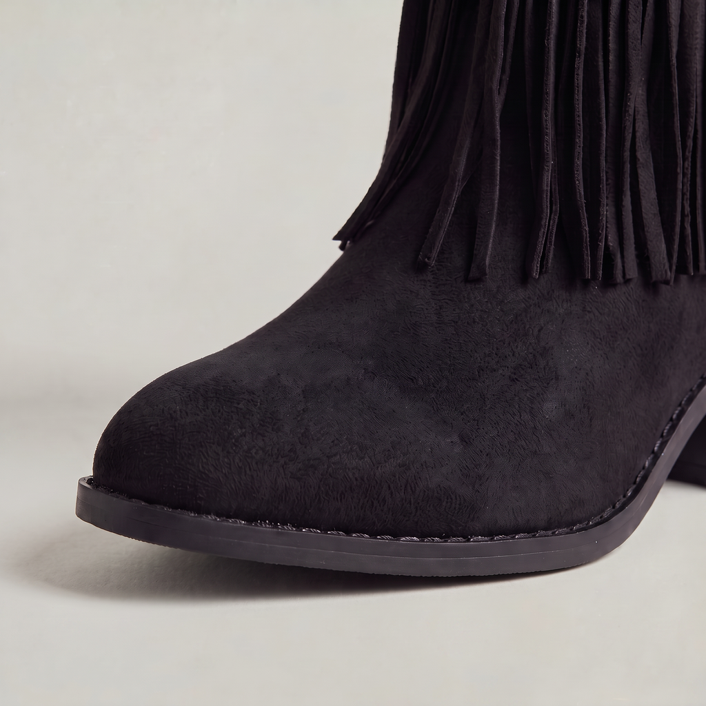 Women’s Fringe Long Boots - Studded Block Heel Western Fit