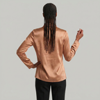 Women’s Satin Blouse - Draped Collar Long Sleeve Regular Fit