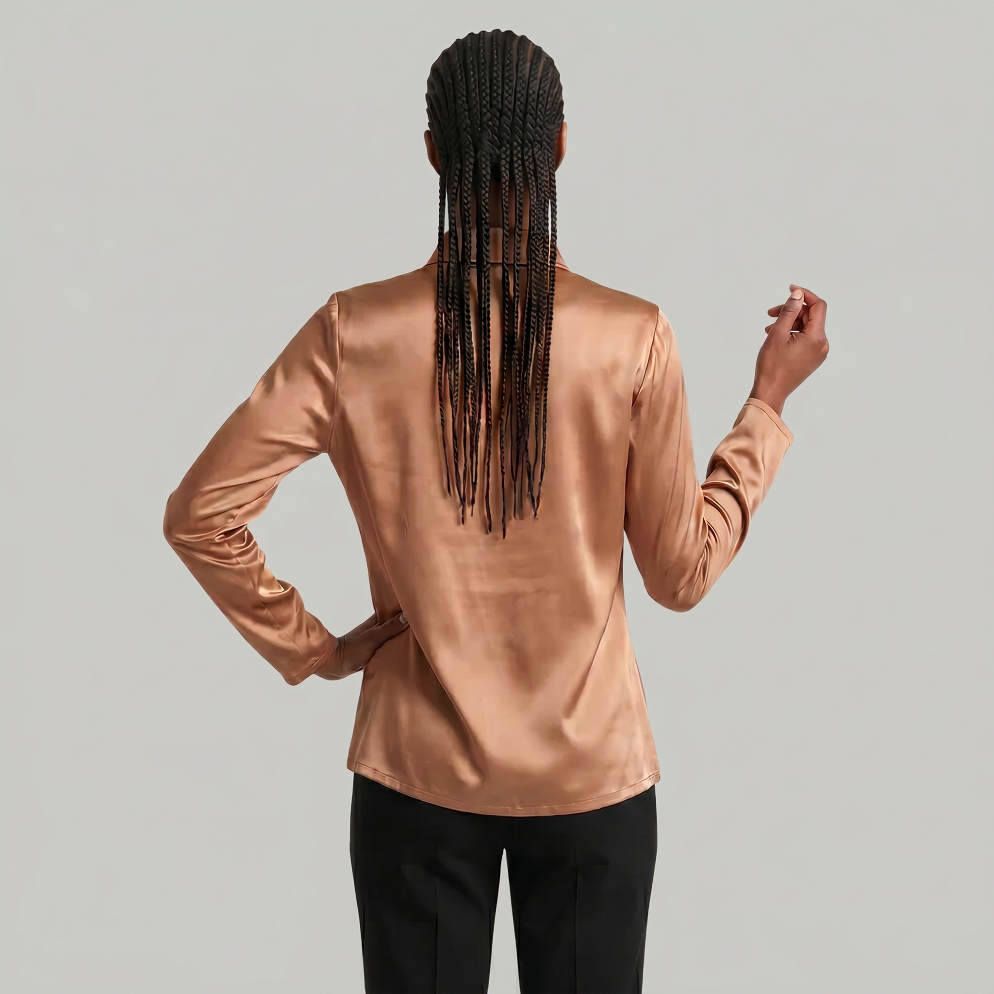 Women’s Satin Blouse - Draped Collar Long Sleeve Regular Fit