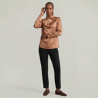 Women’s Satin Blouse - Draped Collar Long Sleeve Regular Fit