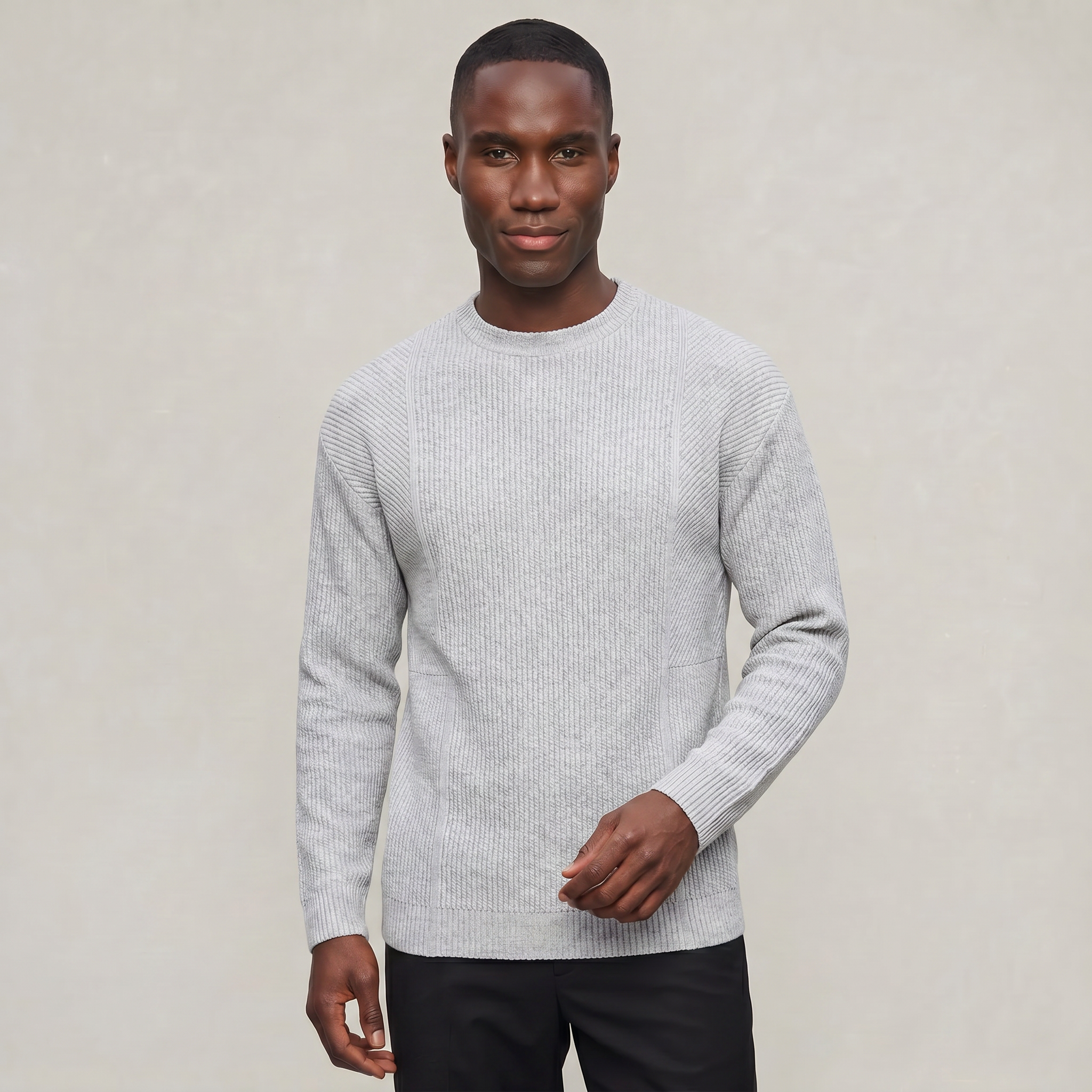 Men's Textured Knit Crewneck Sweater - Long Sleeve Relaxed Fit Smart Casual Winter Jumper