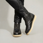 Men's Moc Toe Lace-Up Boots - Heritage Work Boots Brown Leather Winter Ankle Boots