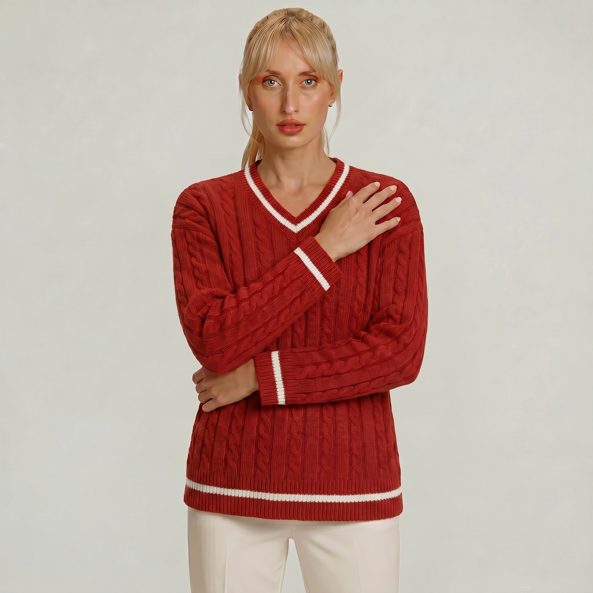 Women’s Cable Knit V-Neck Sweater