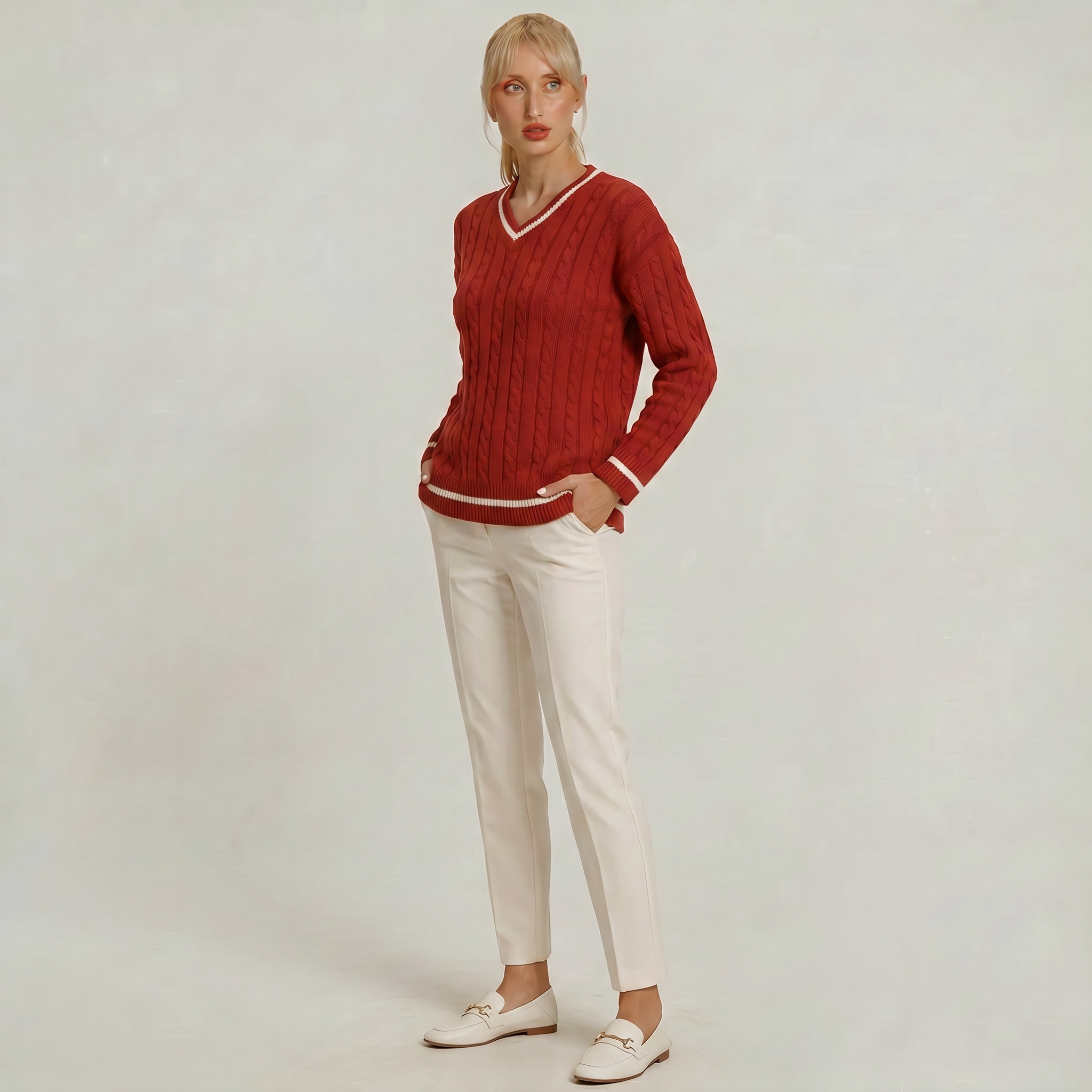 Women’s Cable Knit V-Neck Sweater