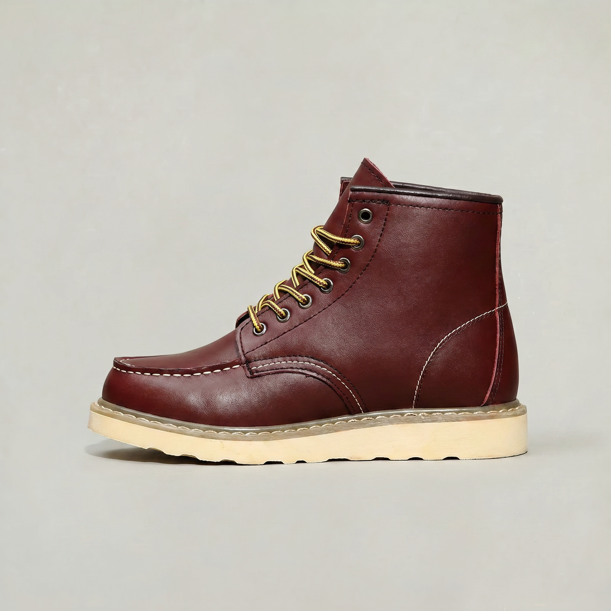 Men's Moc Toe Lace-Up Boots - Heritage Work Boots Brown Leather Winter Ankle Boots