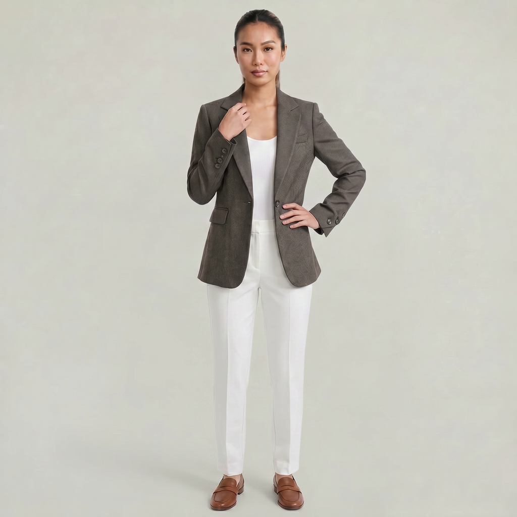 Women’s Tweed Blazer - Single Button Tailored Slim Fit