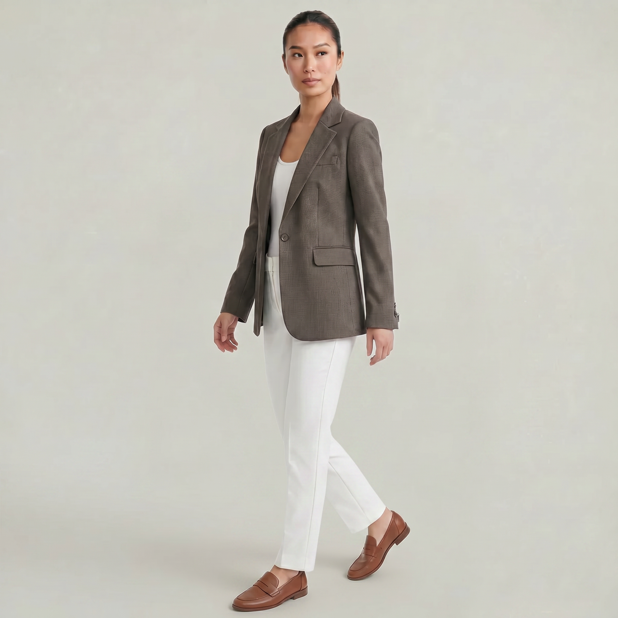 Women’s Tweed Blazer - Single Button Tailored Slim Fit