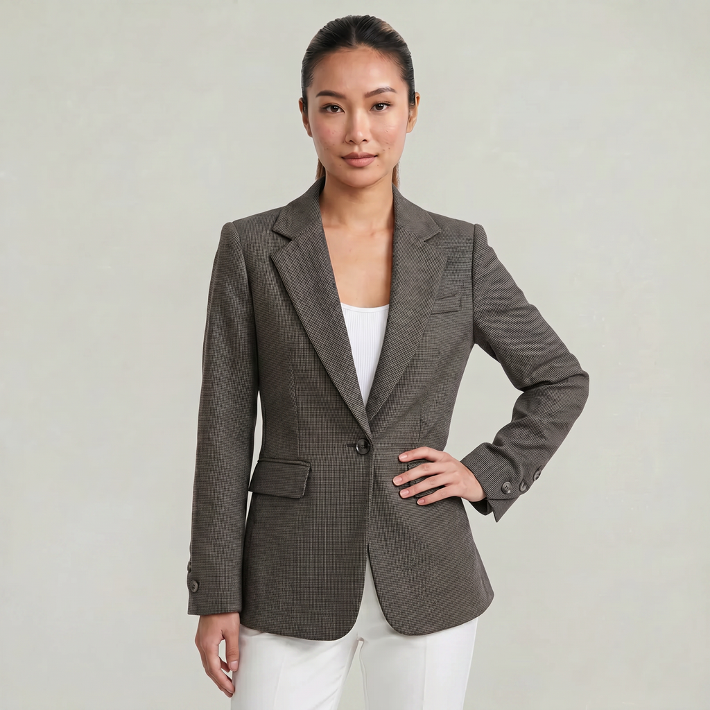 Women’s Tweed Blazer - Single Button Tailored Slim Fit