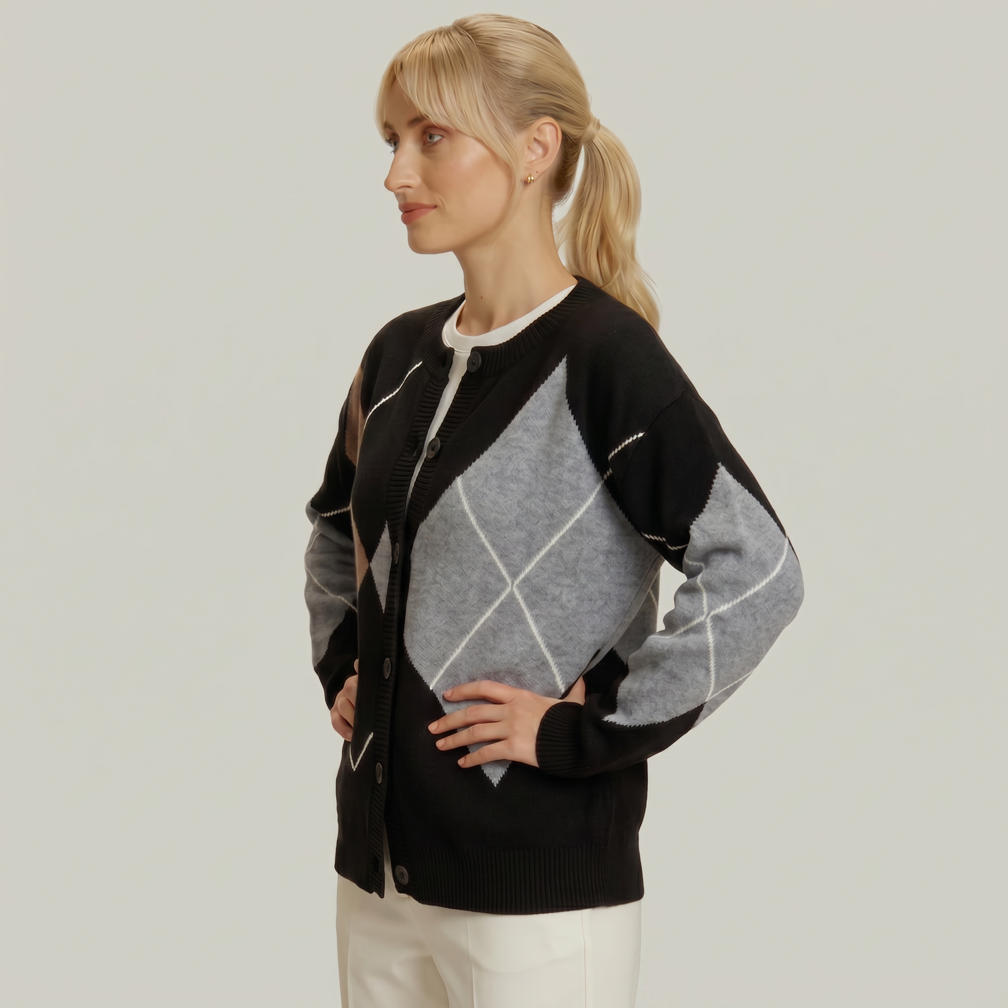 Women’s Argyle Knit Button Cardigan