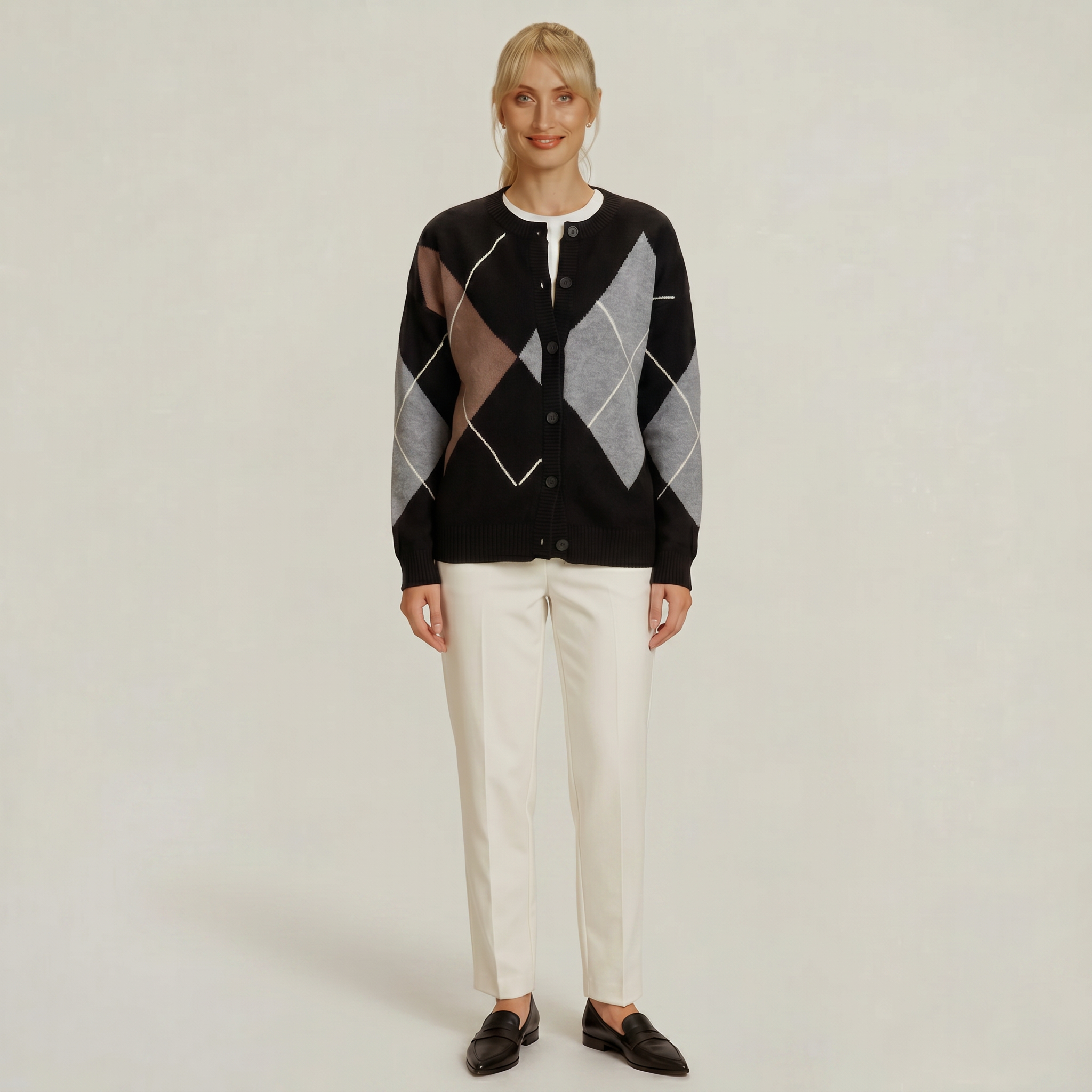 Women’s Argyle Knit Button Cardigan