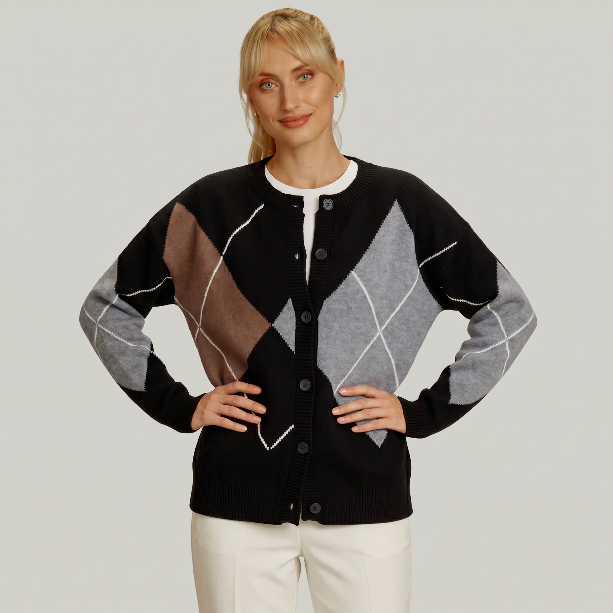 Women’s Argyle Knit Button Cardigan