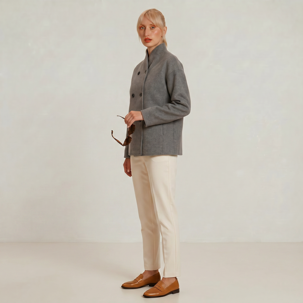 Women's - Double-Breasted Short Coat
