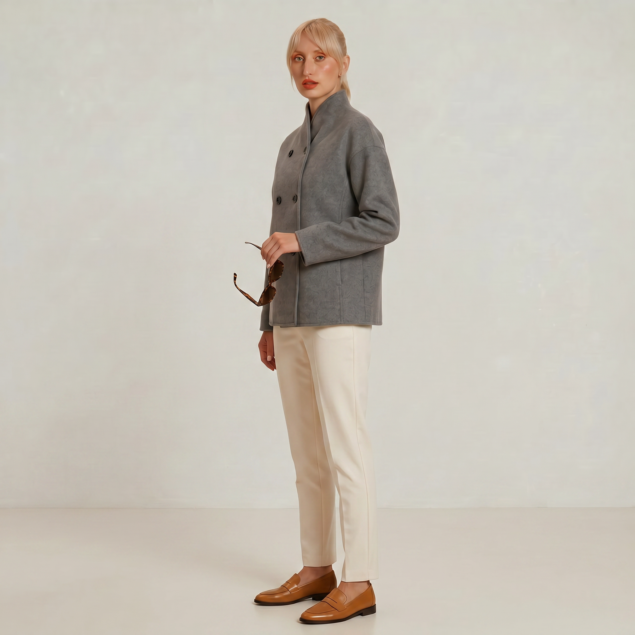 Women's - Double-Breasted Short Coat