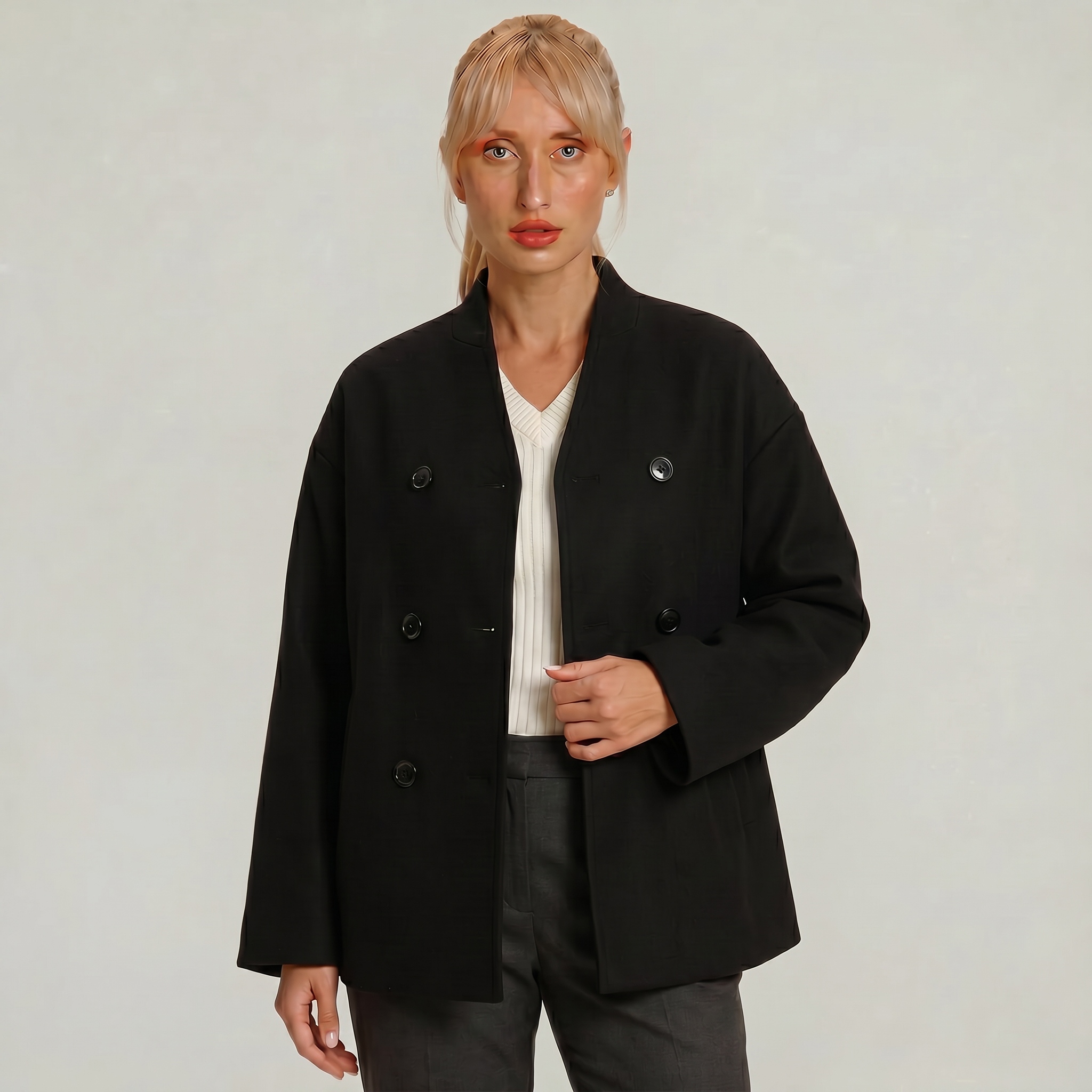 Women's - Double-Breasted Short Coat