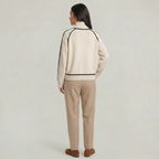Women's Camel Turtleneck Sweater - Contrast Trim Oversized Knit Pullover Jumper