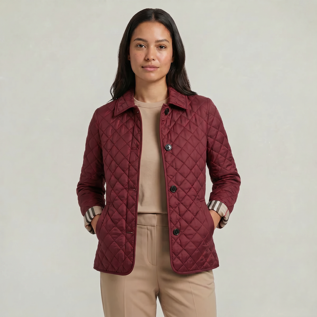 Women's Diamond Quilted Jacket  - Button Down Lightweight Padded Coat