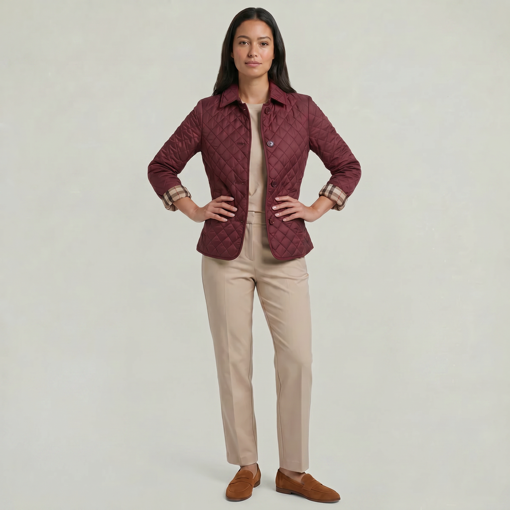 Women's Diamond Quilted Jacket  - Button Down Lightweight Padded Coat