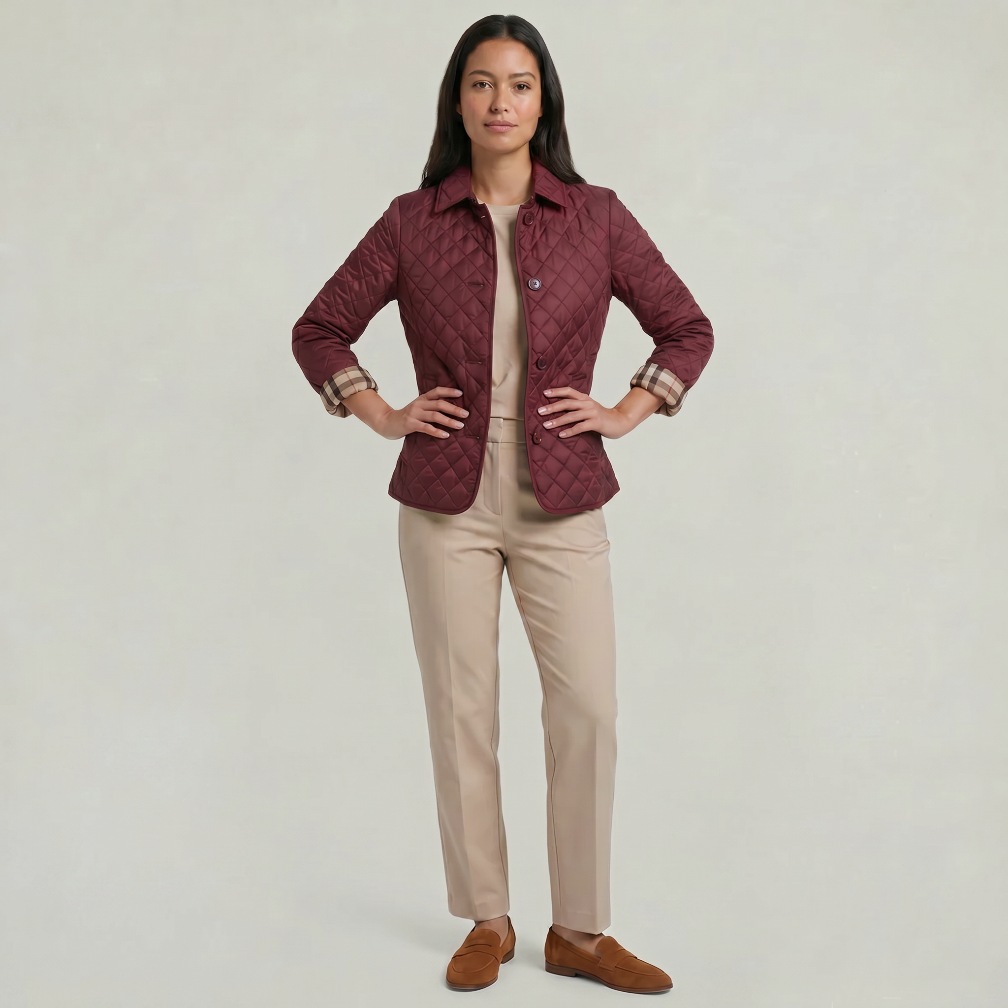 Women's Diamond Quilted Jacket  - Button Down Lightweight Padded Coat