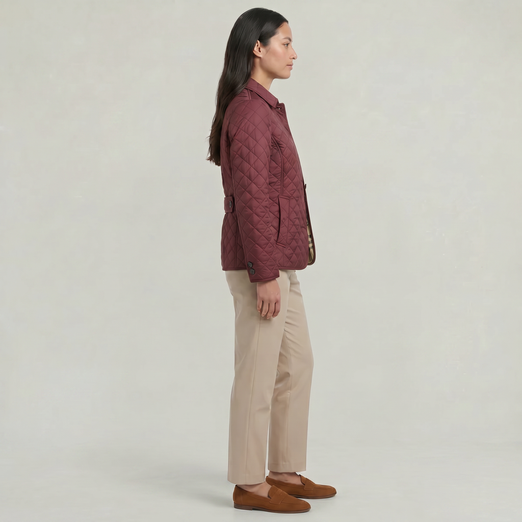 Women's Diamond Quilted Jacket  - Button Down Lightweight Padded Coat