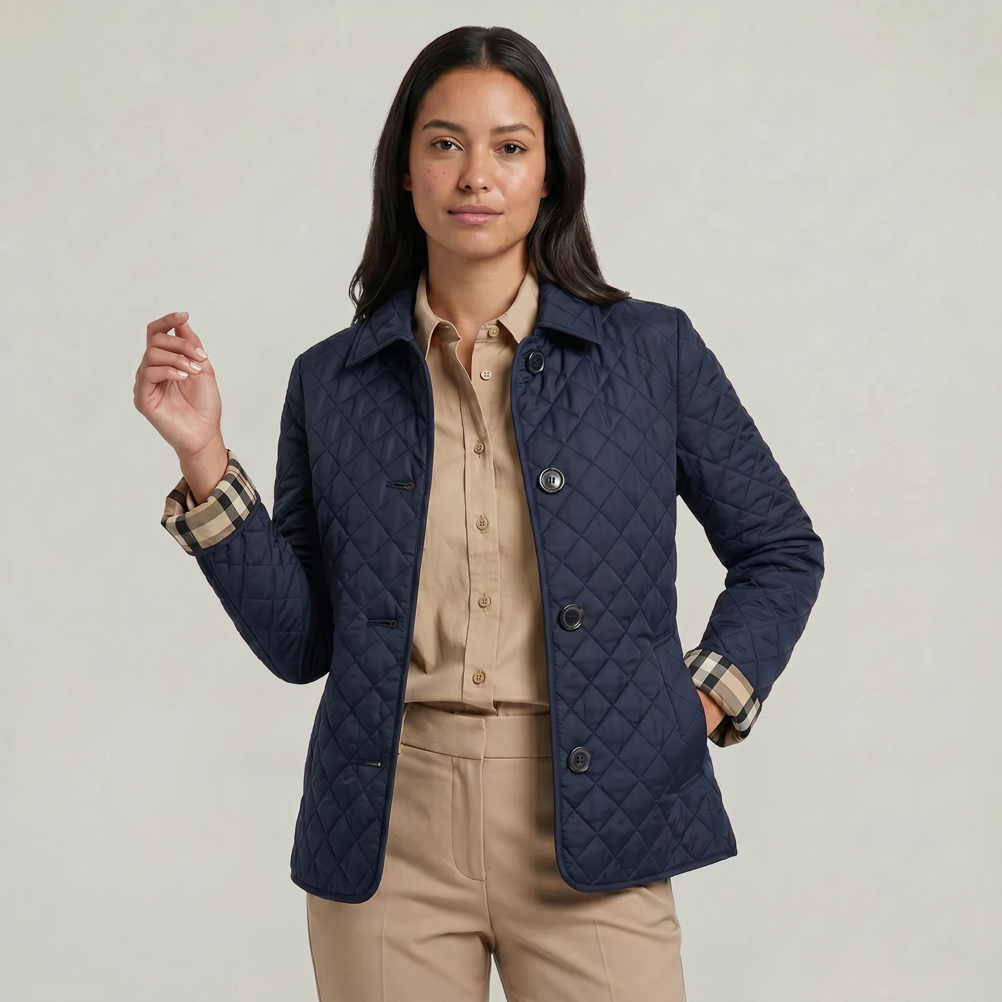 Women's Diamond Quilted Jacket  - Button Down Lightweight Padded Coat