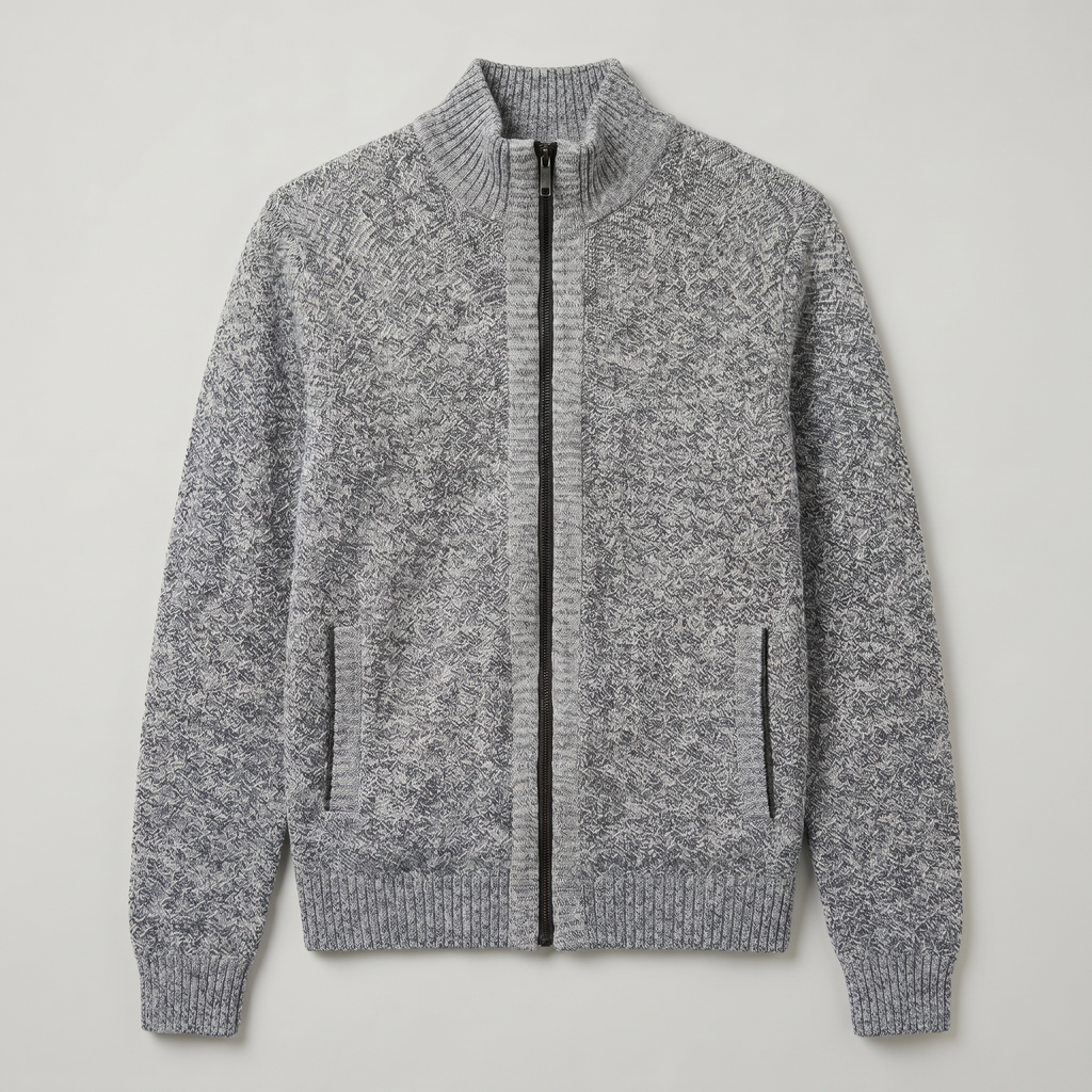 Men’s Full Zip Jacket- Stand Collar Long Sleeve Regular Fit