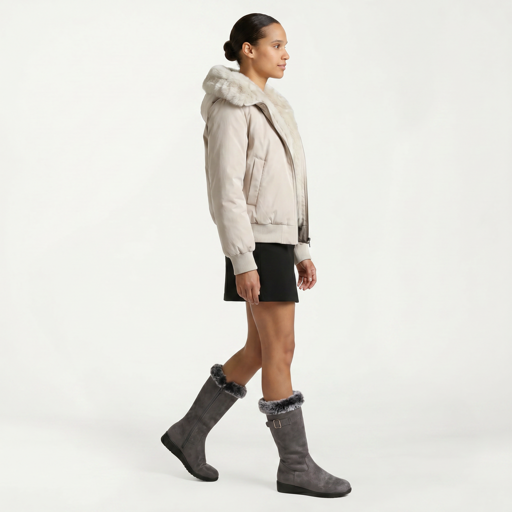 Women’s Faux Fur Winter Boots - Side Zip Mid Calf Fit