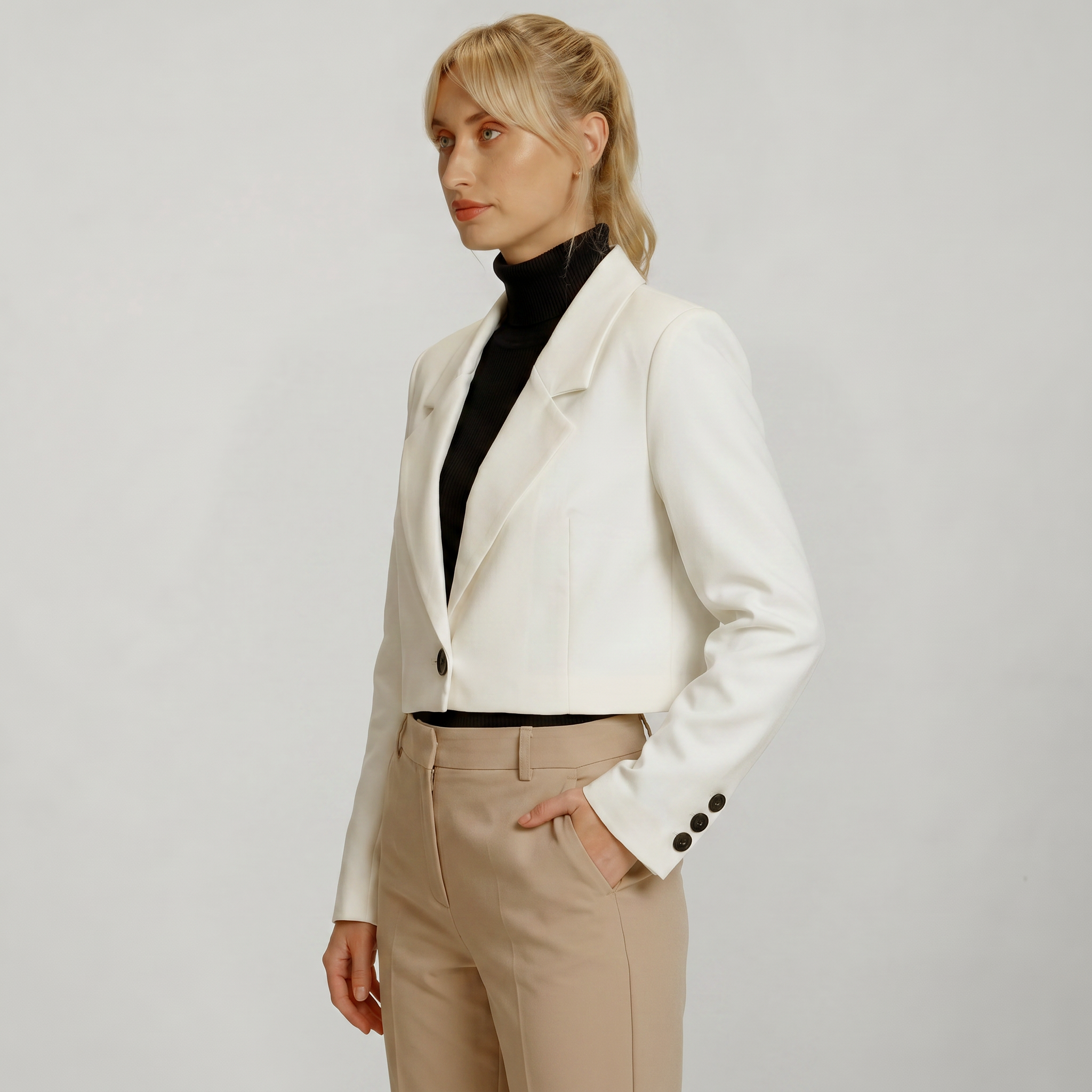 Women’s Cropped Blazer - Single Button Short Tailored Jacket