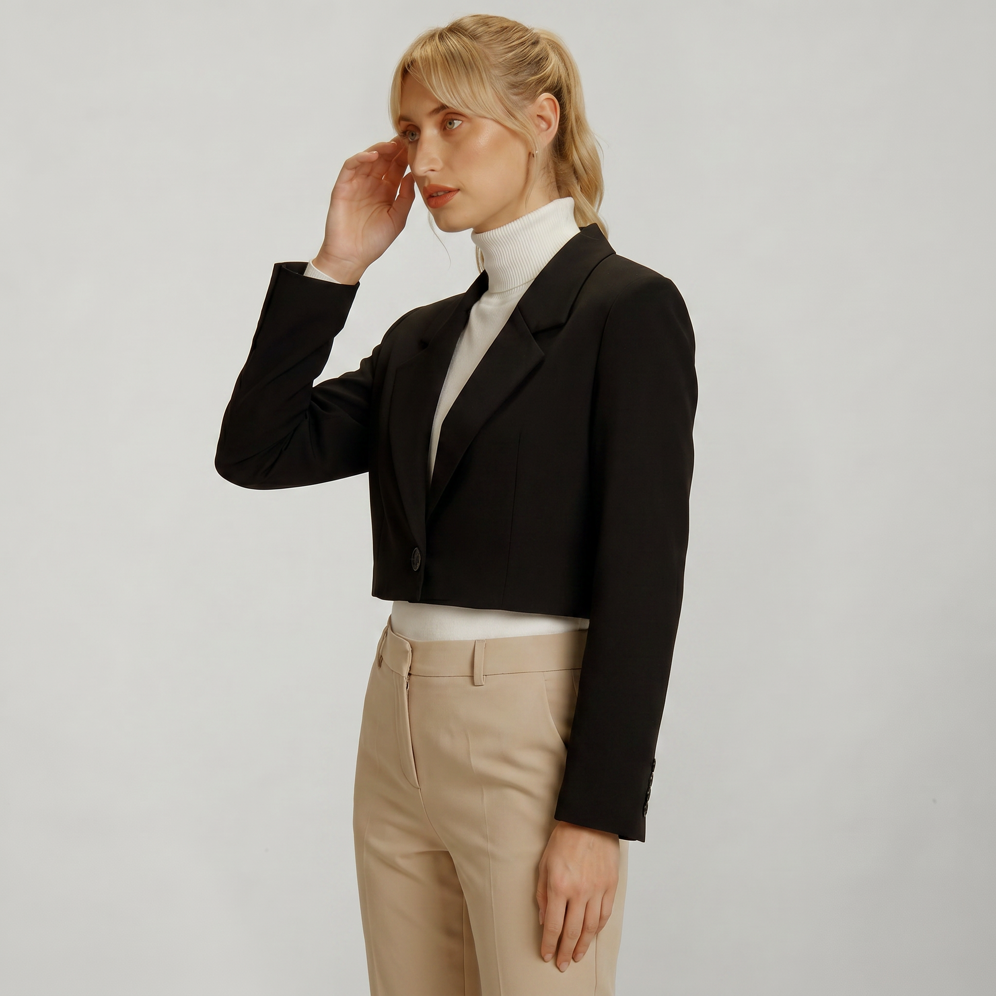 Women’s Cropped Blazer - Single Button Short Tailored Jacket