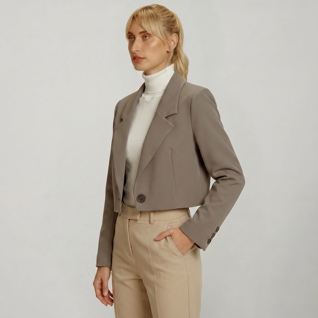 Women’s Cropped Blazer - Single Button Short Tailored Jacket