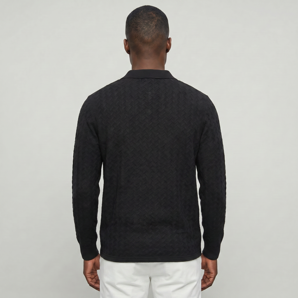 Men’s Cable Knit Polo Sweater - Long Sleeve Business Casual Shirt