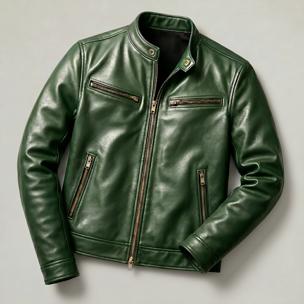 Men's Faux Leather Biker Jacket - Slim Fit Moto Racer Zip Up Jacket