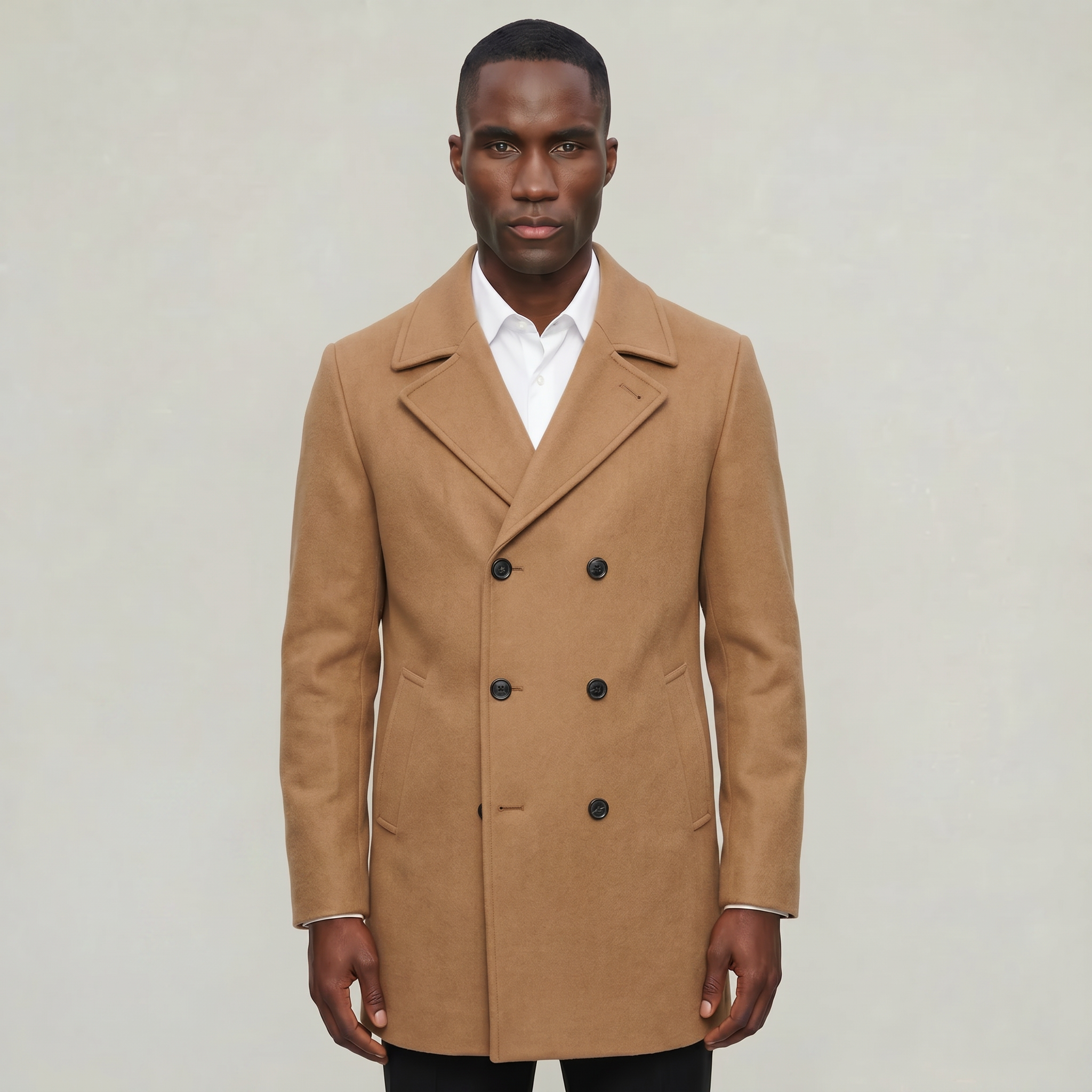 Men’s Wool Blend Overcoat - Double Breasted Tailored Long Coat