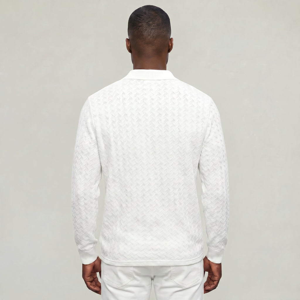 Men’s Cable Knit Polo Sweater - Long Sleeve Business Casual Shirt