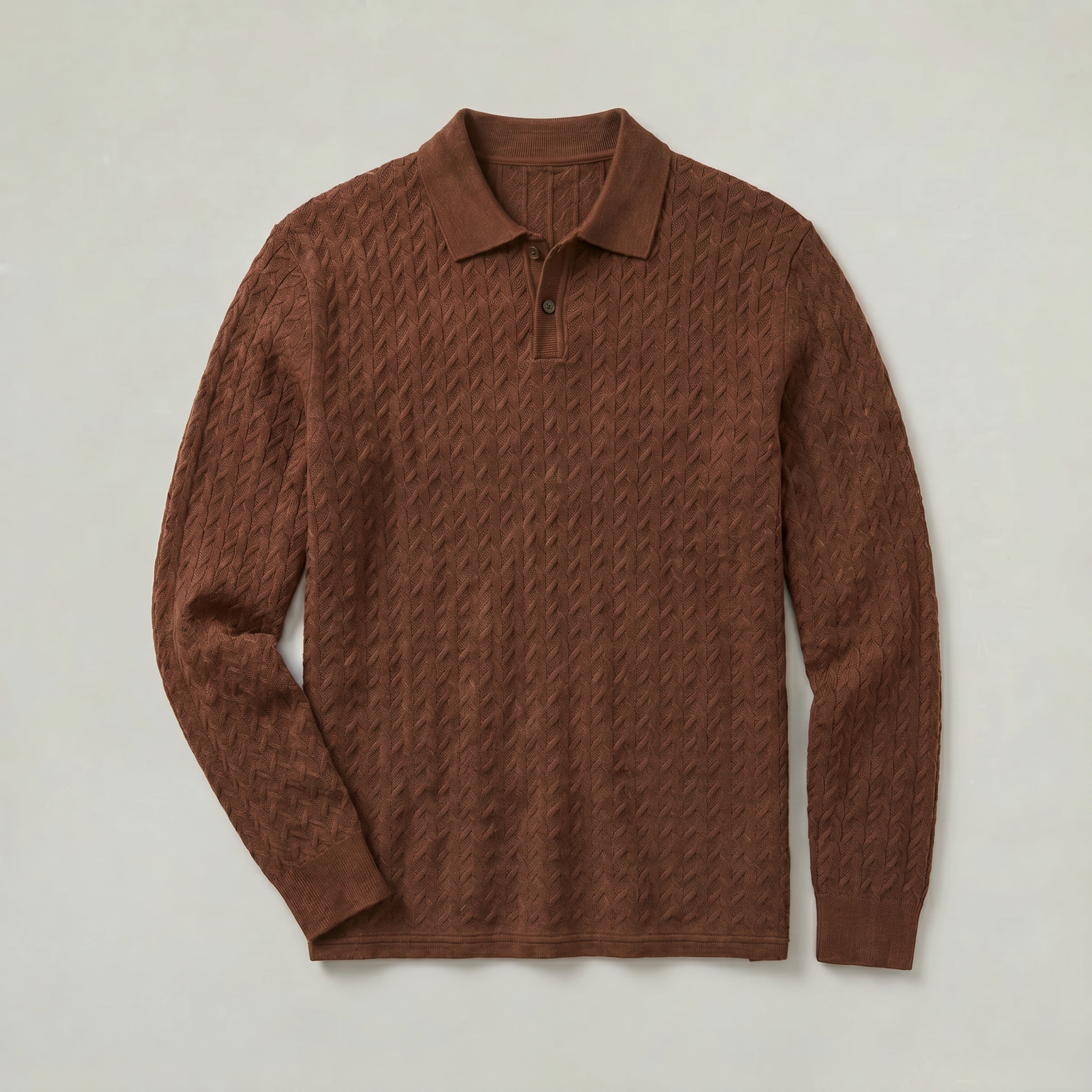 Men’s Cable Knit Polo Sweater - Long Sleeve Business Casual Shirt