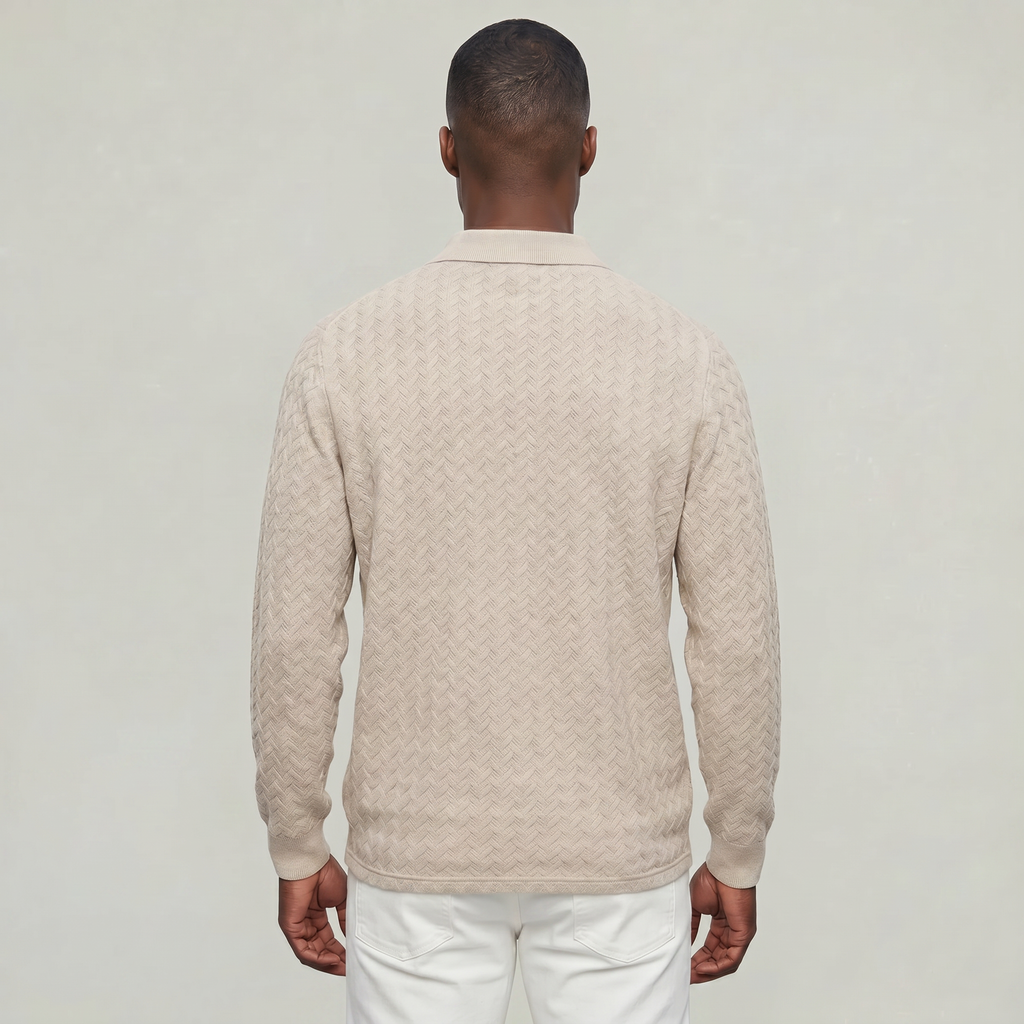 Men’s Cable Knit Polo Sweater - Long Sleeve Business Casual Shirt