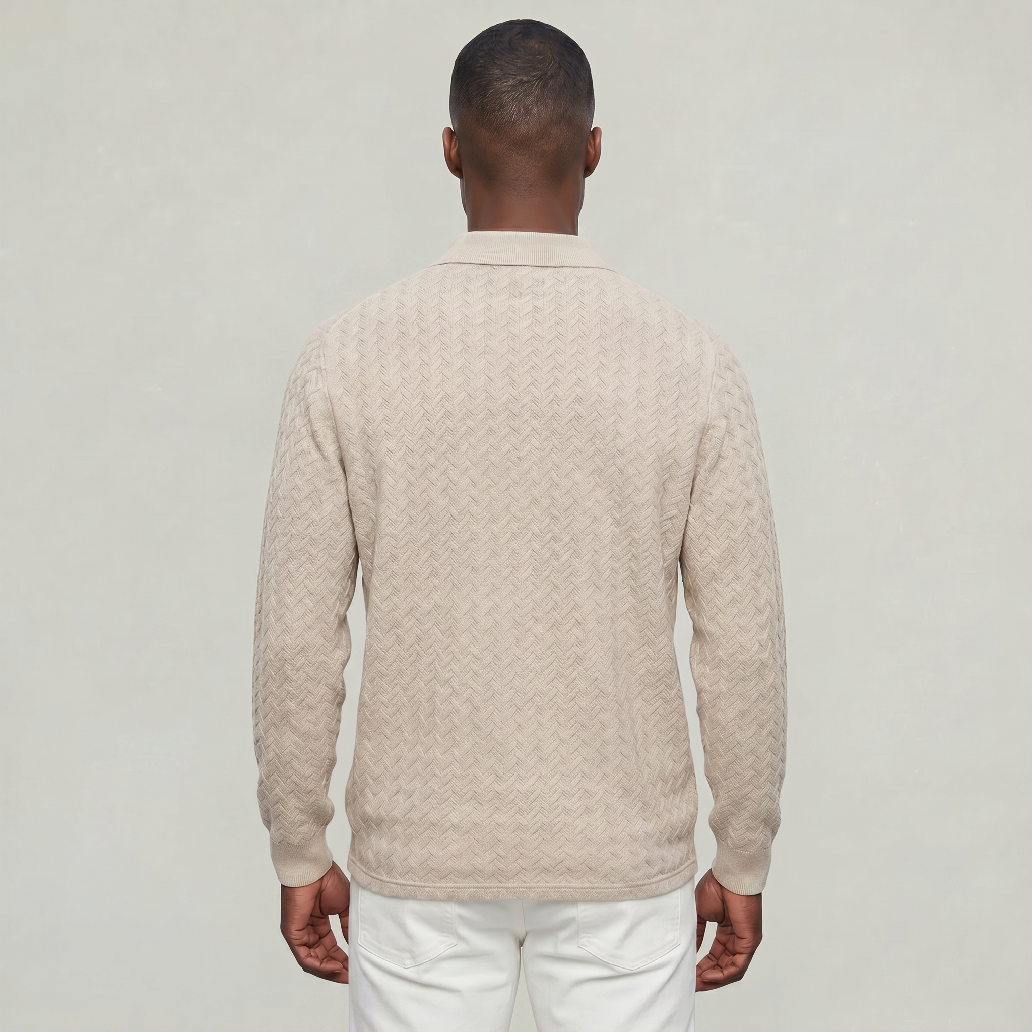 Men’s Cable Knit Polo Sweater - Long Sleeve Business Casual Shirt
