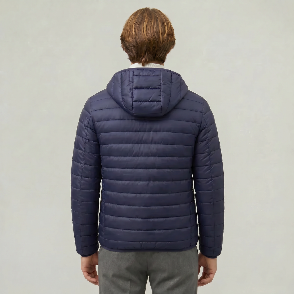 Men’s Hooded Puffer Jacket - Full Zip Lightweight Fit