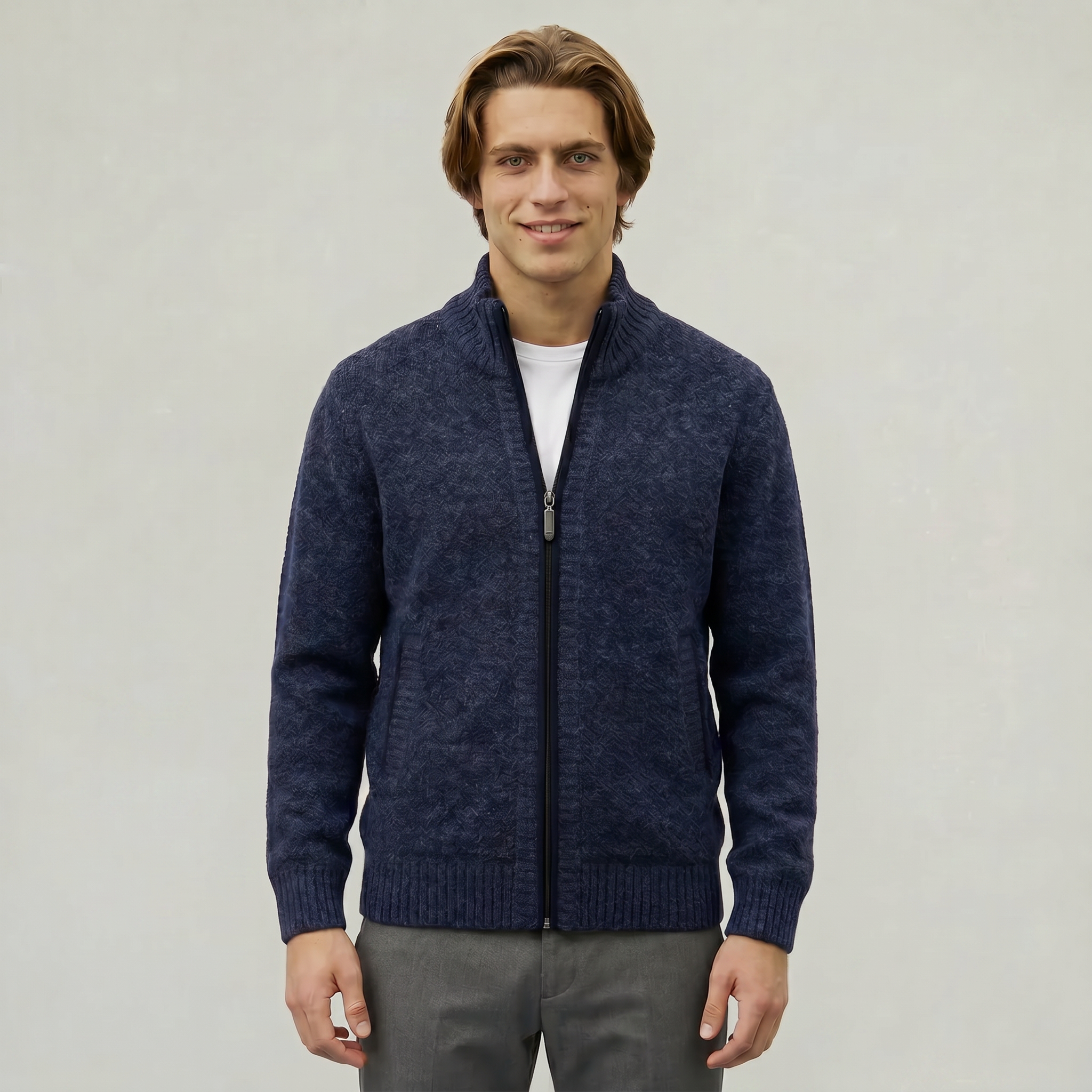 Men’s Full Zip Jacket- Stand Collar Long Sleeve Regular Fit