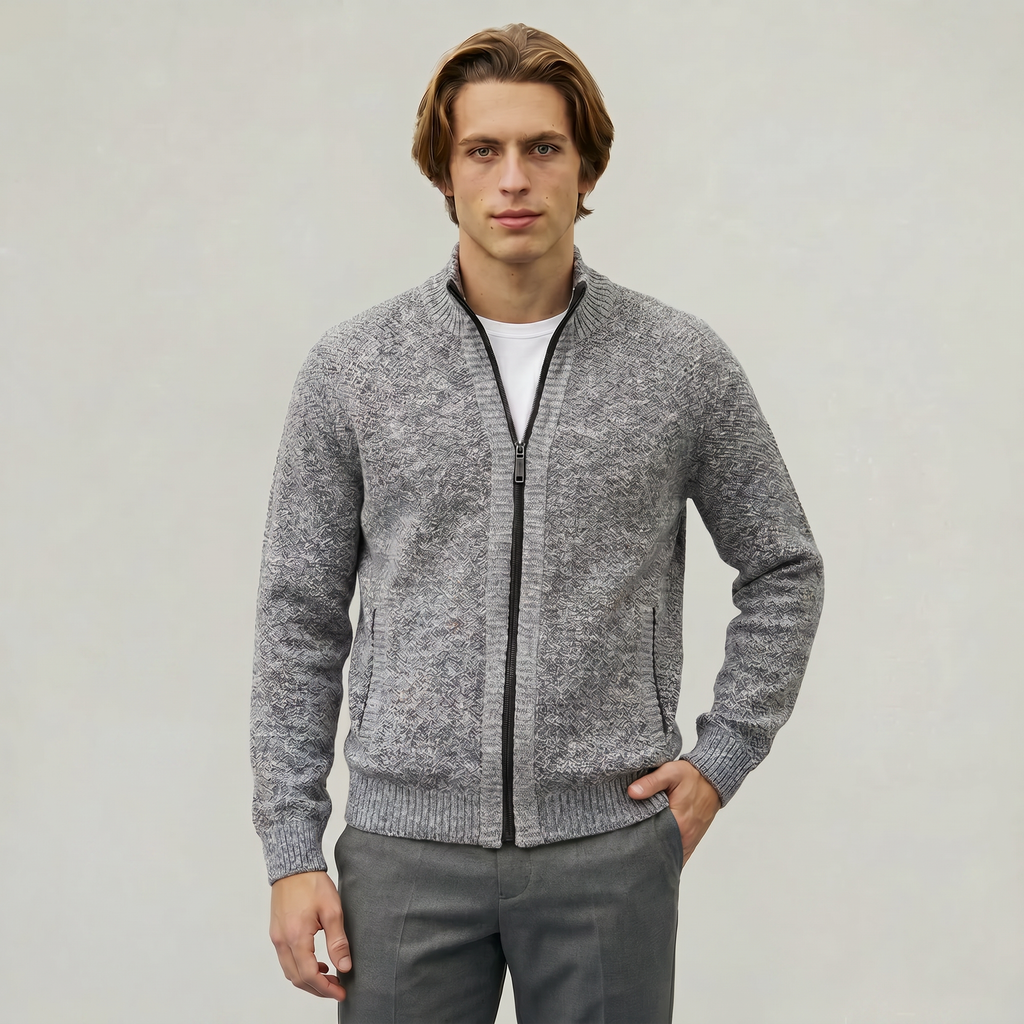 Men’s Full Zip Jacket- Stand Collar Long Sleeve Regular Fit