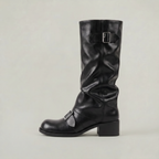 Women’s Buckle Strap Boots -  Block Heel Fit