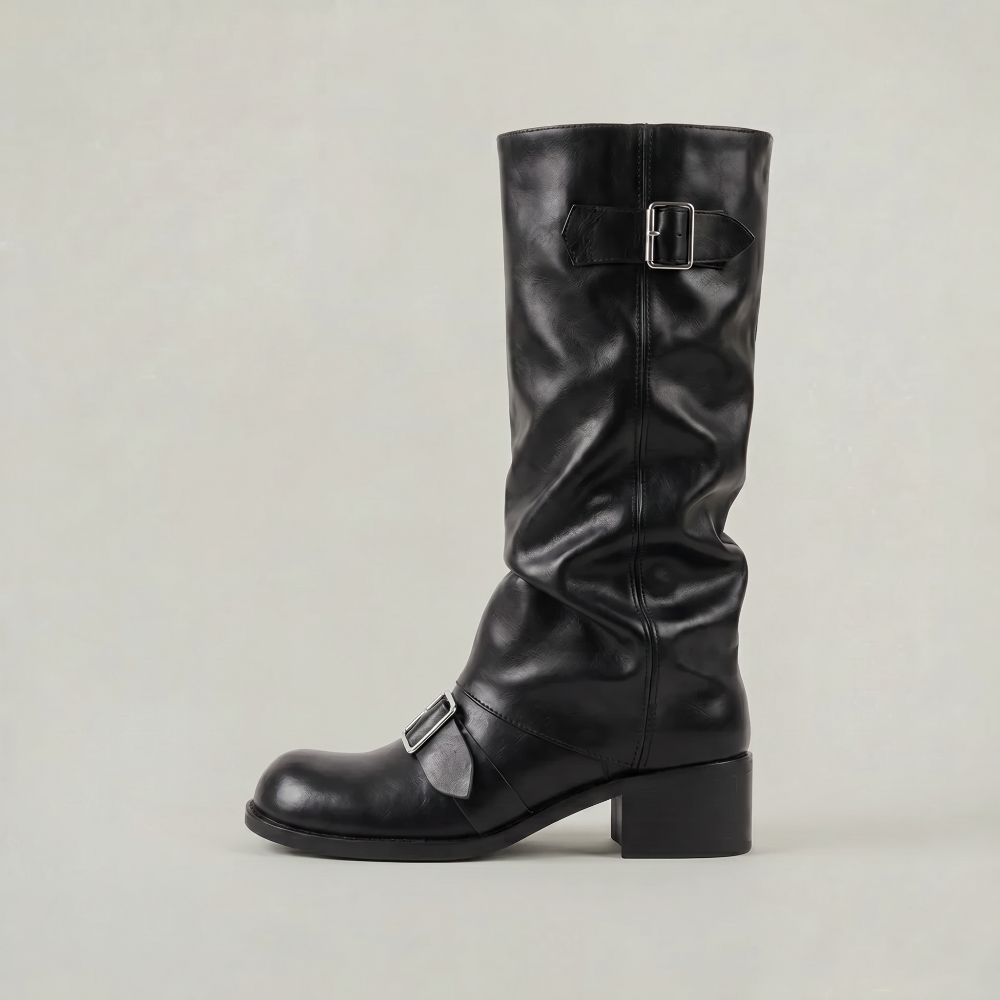Women’s Buckle Strap Boots -  Block Heel Fit