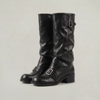 Women’s Buckle Strap Boots -  Block Heel Fit