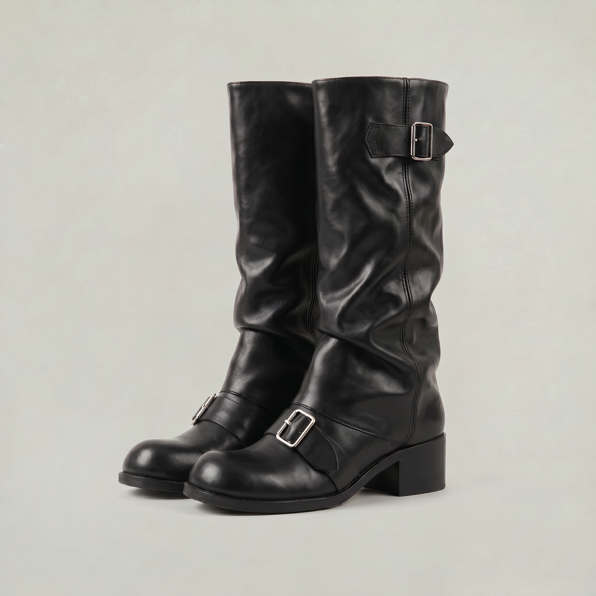 Women’s Buckle Strap Boots -  Block Heel Fit