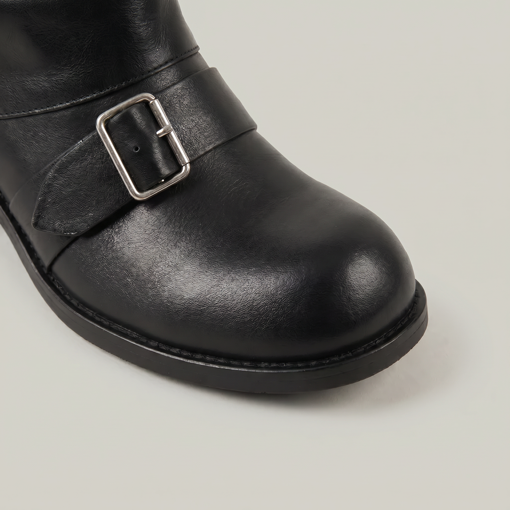 Women’s Buckle Strap Boots -  Block Heel Fit