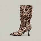 Women’s Leopard Print Slouch Mid-Calf Boots - Stiletto Heel Fit