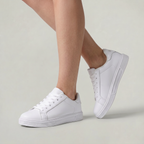 Women’s White Dress Sneakers - Casual Lace-Up Everyday Shoes