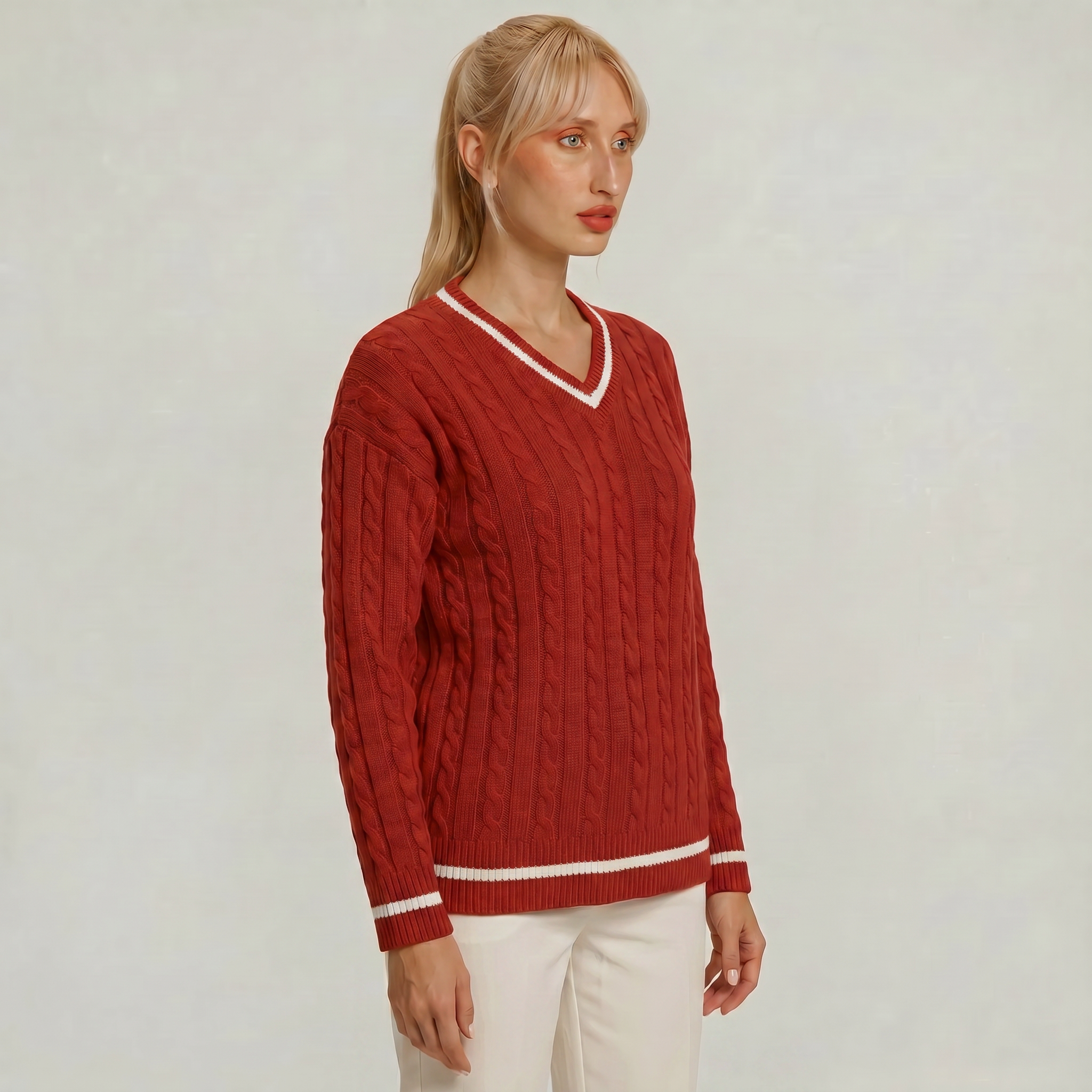 Women’s Cable Knit V-Neck Sweater