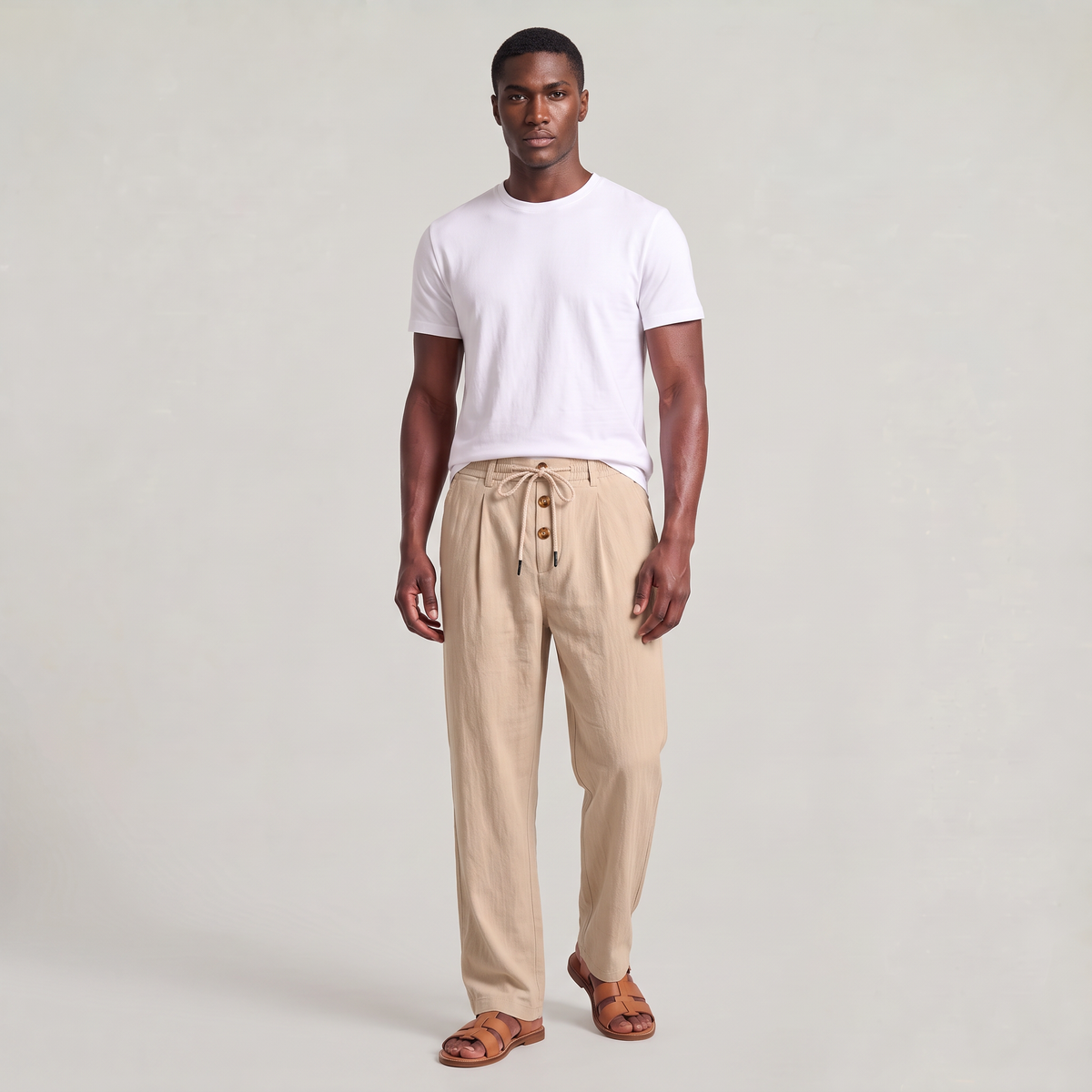 Men’s Breathable Straight-Leg Solid Colour Linen Trousers