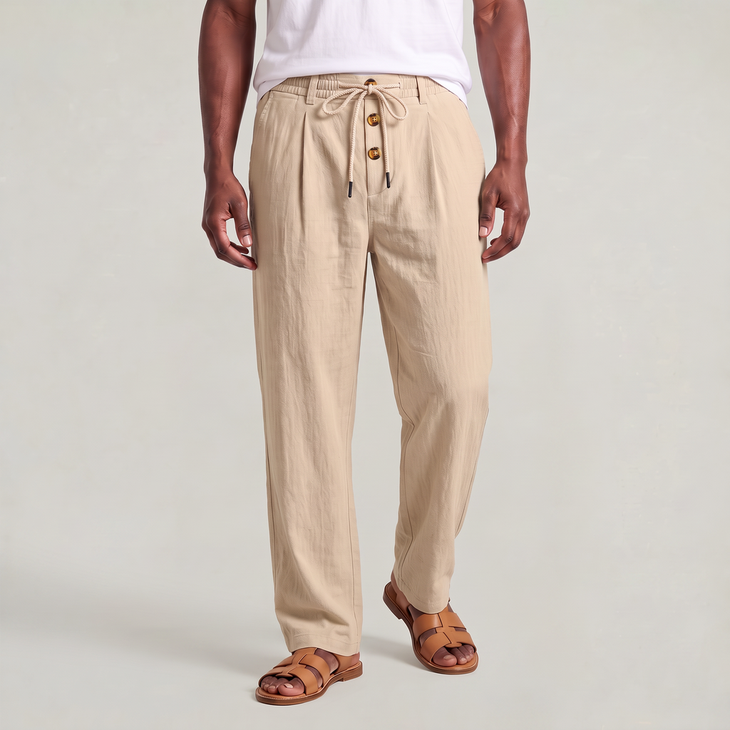 Men’s Breathable Straight-Leg Solid Colour Linen Trousers